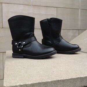 Cat & Jack Black Boots Size 8 w Side Strap+ Metal Silver Ring